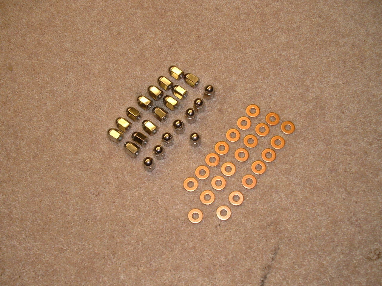 Chrome Cam Cover Dome Nuts and Copper sealing washers Jaguar XKE Type Engine